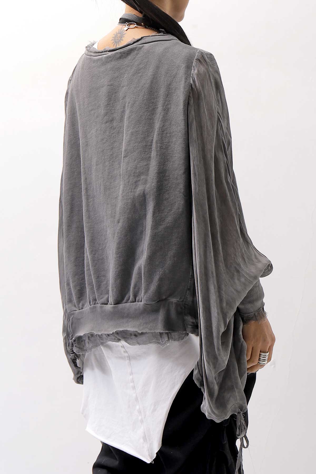 【sanctamuerte】 COTTON SWEAT &amp; SILK CHIFFON SLEEVE TOP SM71_ANTRACITE