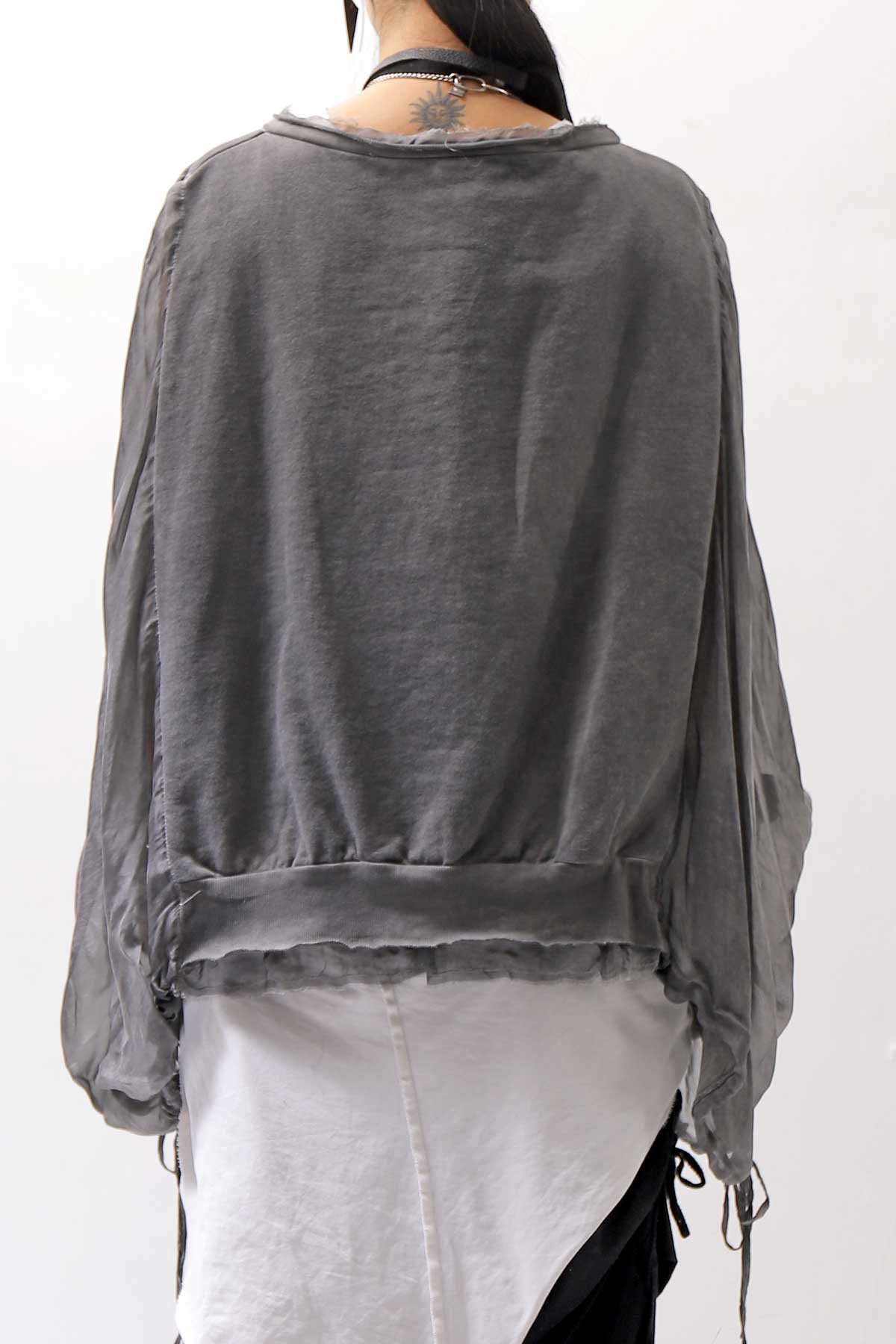 【sanctamuerte】 COTTON SWEAT &amp; SILK CHIFFON SLEEVE TOP SM71_ANTRACITE