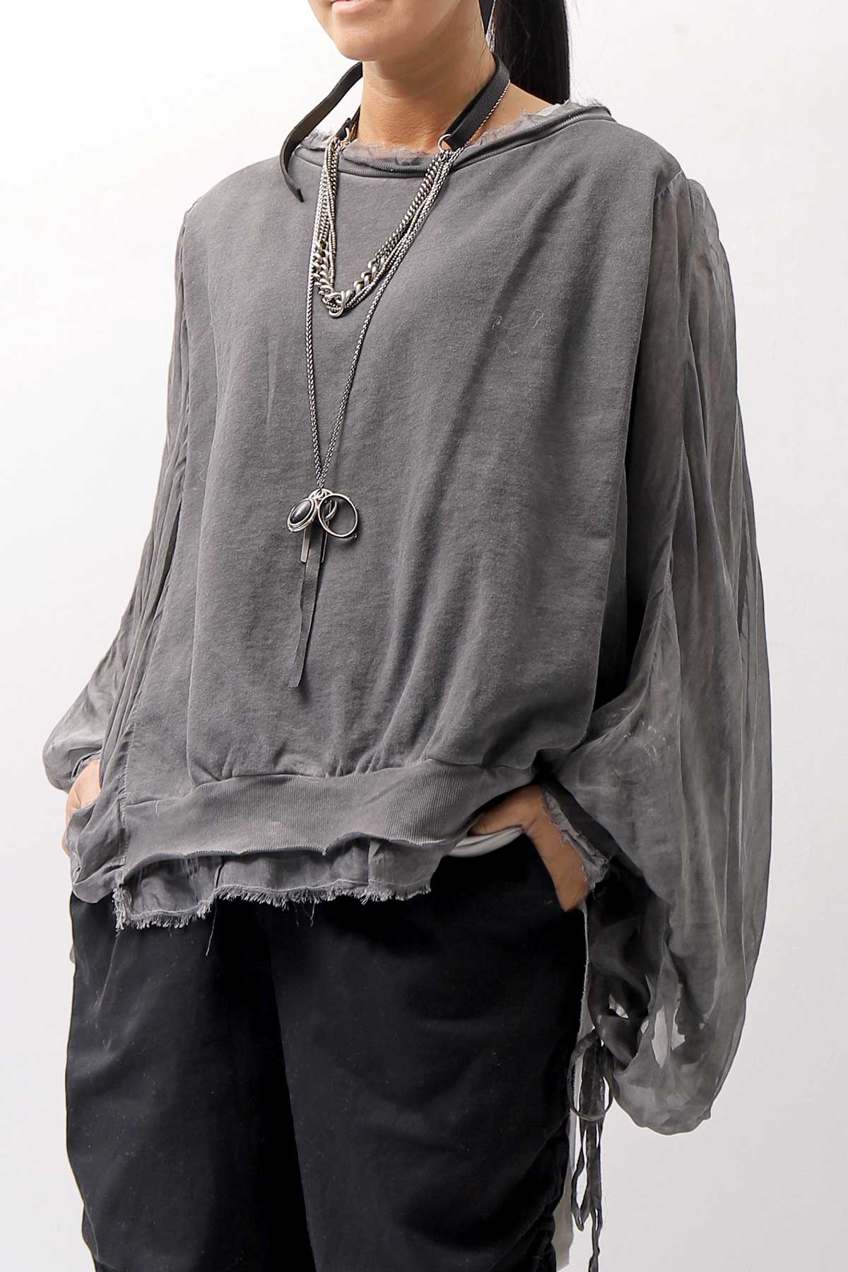 【sanctamuerte】 COTTON SWEAT &amp; SILK CHIFFON SLEEVE TOP SM71_ANTRACITE