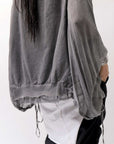 【sanctamuerte】 COTTON SWEAT & SILK CHIFFON SLEEVE TOP SM71_ANTRACITE