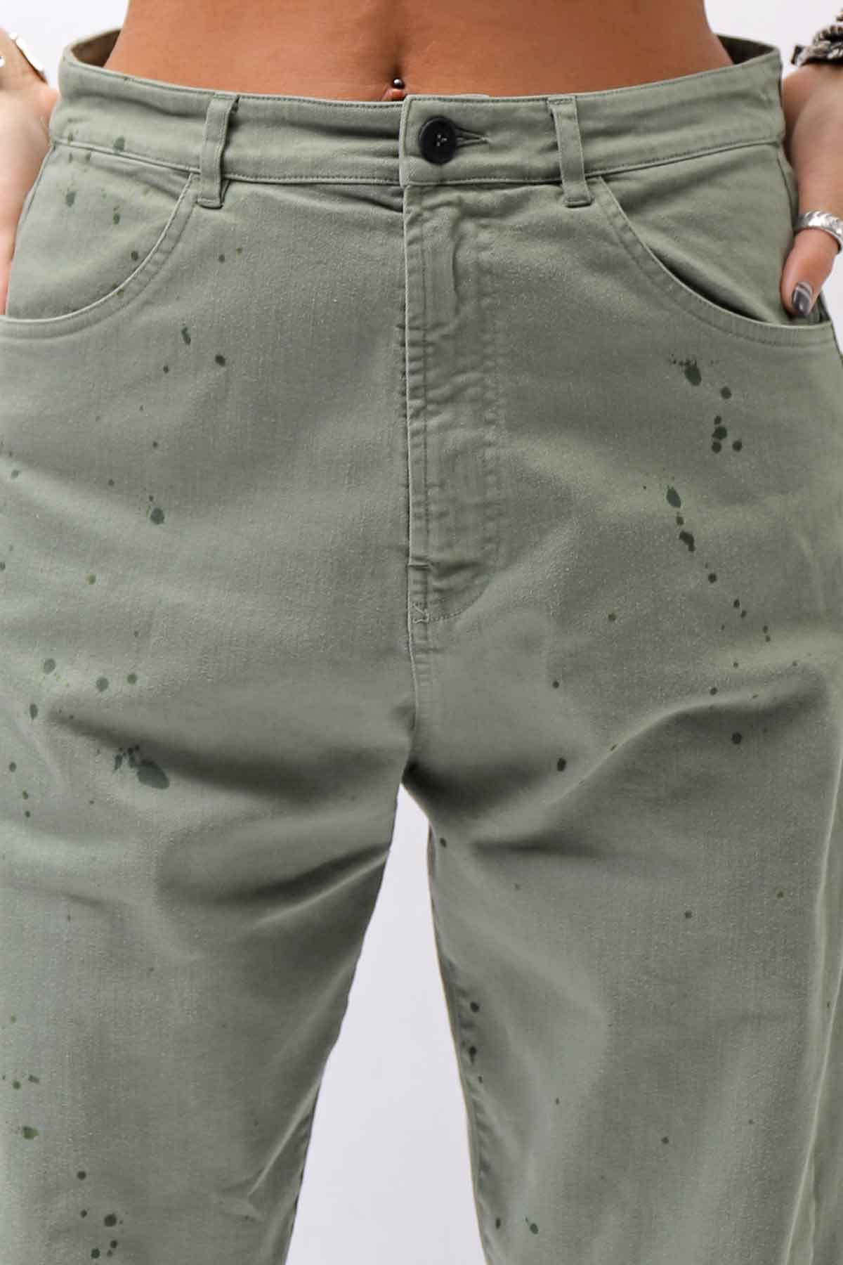 【NOSTRASANTISSIMA】UNISEX STRETCH COTTON LOW CROTCH DENIM PANTS P102_MATCHA LATTE