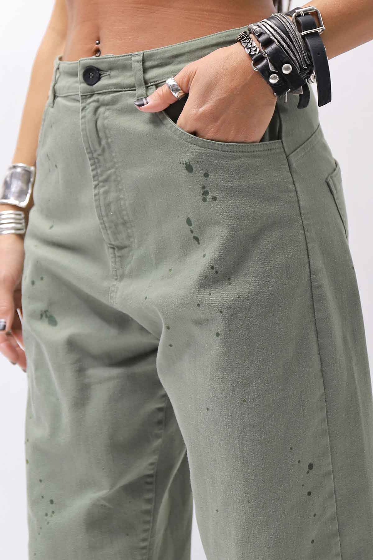 【NOSTRASANTISSIMA】UNISEX STRETCH COTTON LOW CROTCH DENIM PANTS P102_MATCHA LATTE