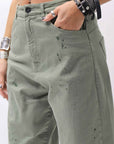 【NOSTRASANTISSIMA】UNISEX STRETCH COTTON LOW CROTCH DENIM PANTS P102_MATCHA LATTE