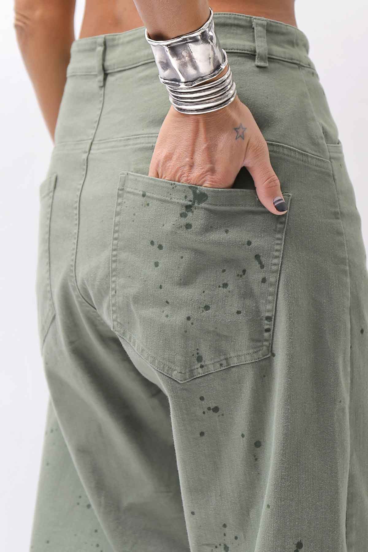 【NOSTRASANTISSIMA】UNISEX STRETCH COTTON LOW CROTCH DENIM PANTS P102_MATCHA LATTE