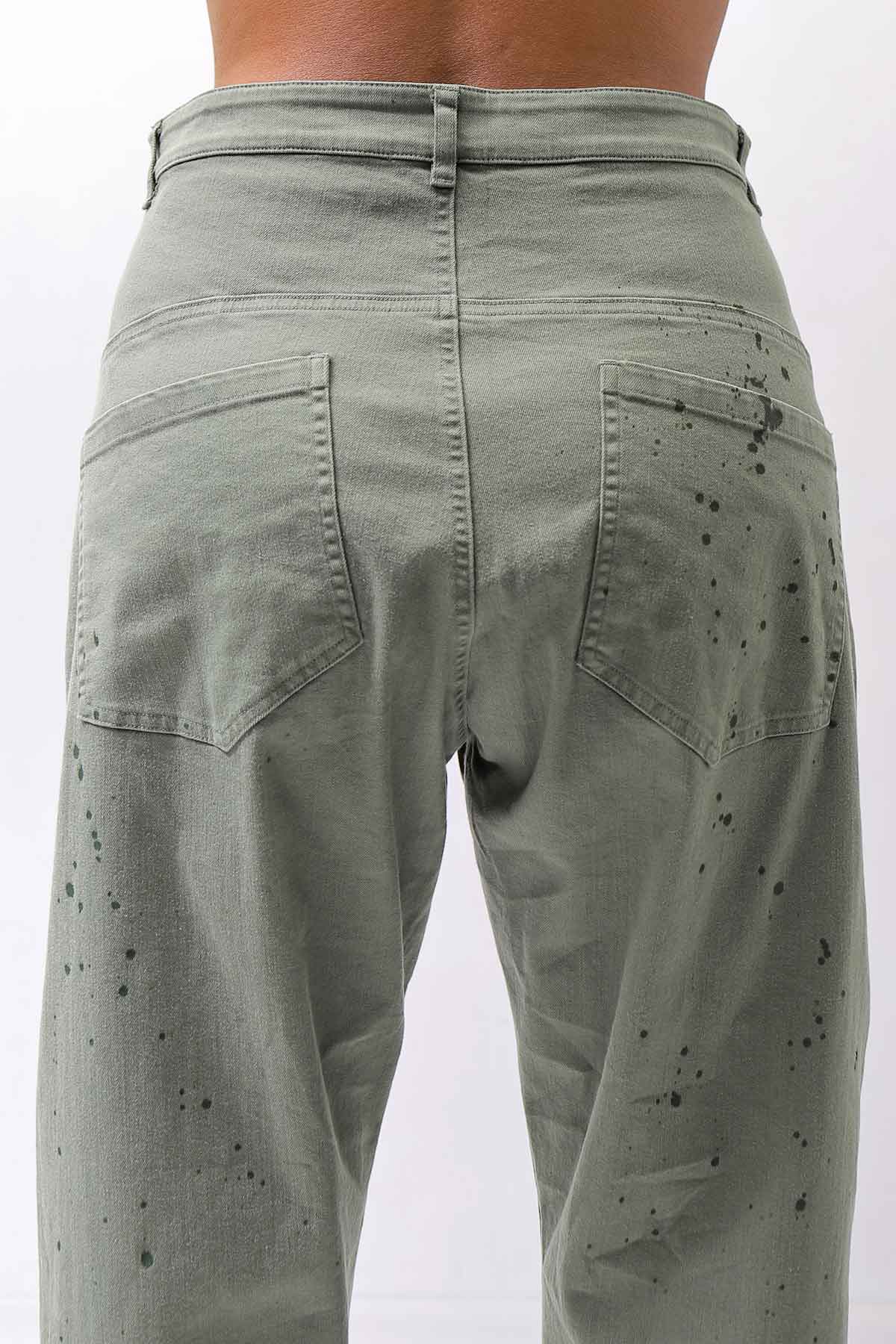 【NOSTRASANTISSIMA】UNISEX STRETCH COTTON LOW CROTCH DENIM PANTS P102_MATCHA LATTE