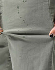 【NOSTRASANTISSIMA】UNISEX STRETCH COTTON LOW CROTCH DENIM PANTS P102_MATCHA LATTE