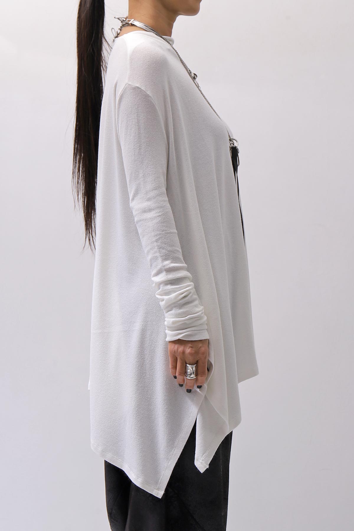 【NOSTRASANTISSIMA】 ASYMMETRY VISCOSE&amp;SILK LIGHT SWEATER TOP M122_WHITE