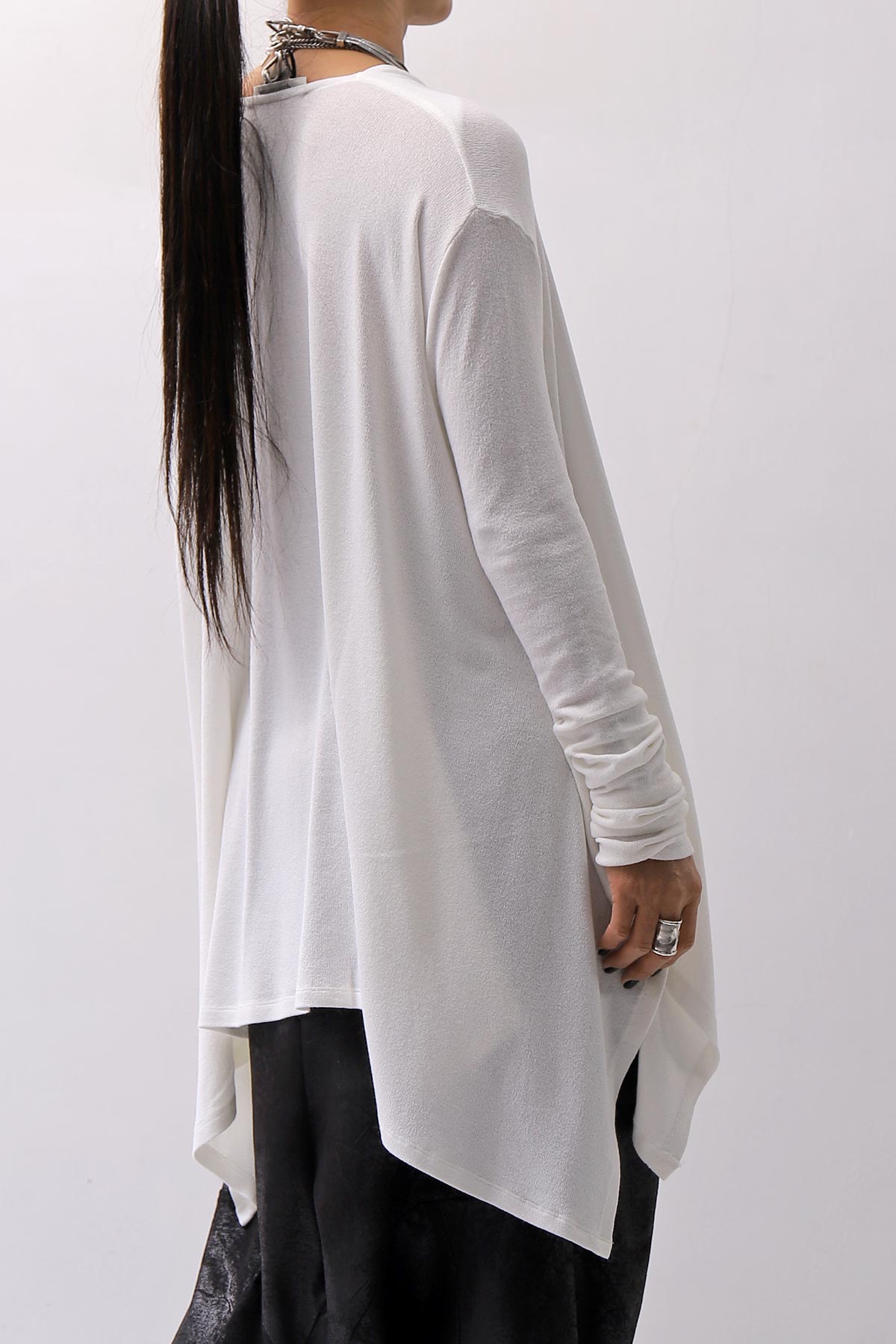 【NOSTRASANTISSIMA】 ASYMMETRY VISCOSE&amp;SILK LIGHT SWEATER TOP M122_WHITE