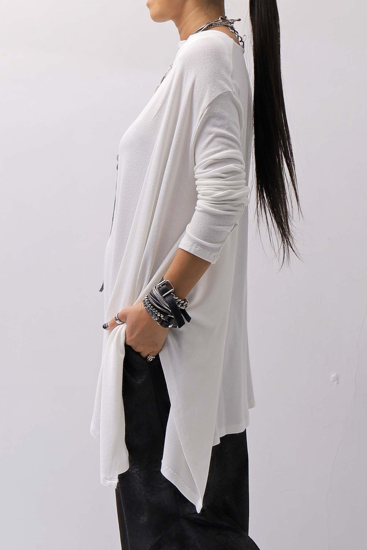 【NOSTRASANTISSIMA】 ASYMMETRY VISCOSE&amp;SILK LIGHT SWEATER TOP M122_WHITE