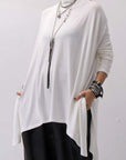【NOSTRASANTISSIMA】 ASYMMETRY VISCOSE&SILK LIGHT SWEATER TOP M122_WHITE