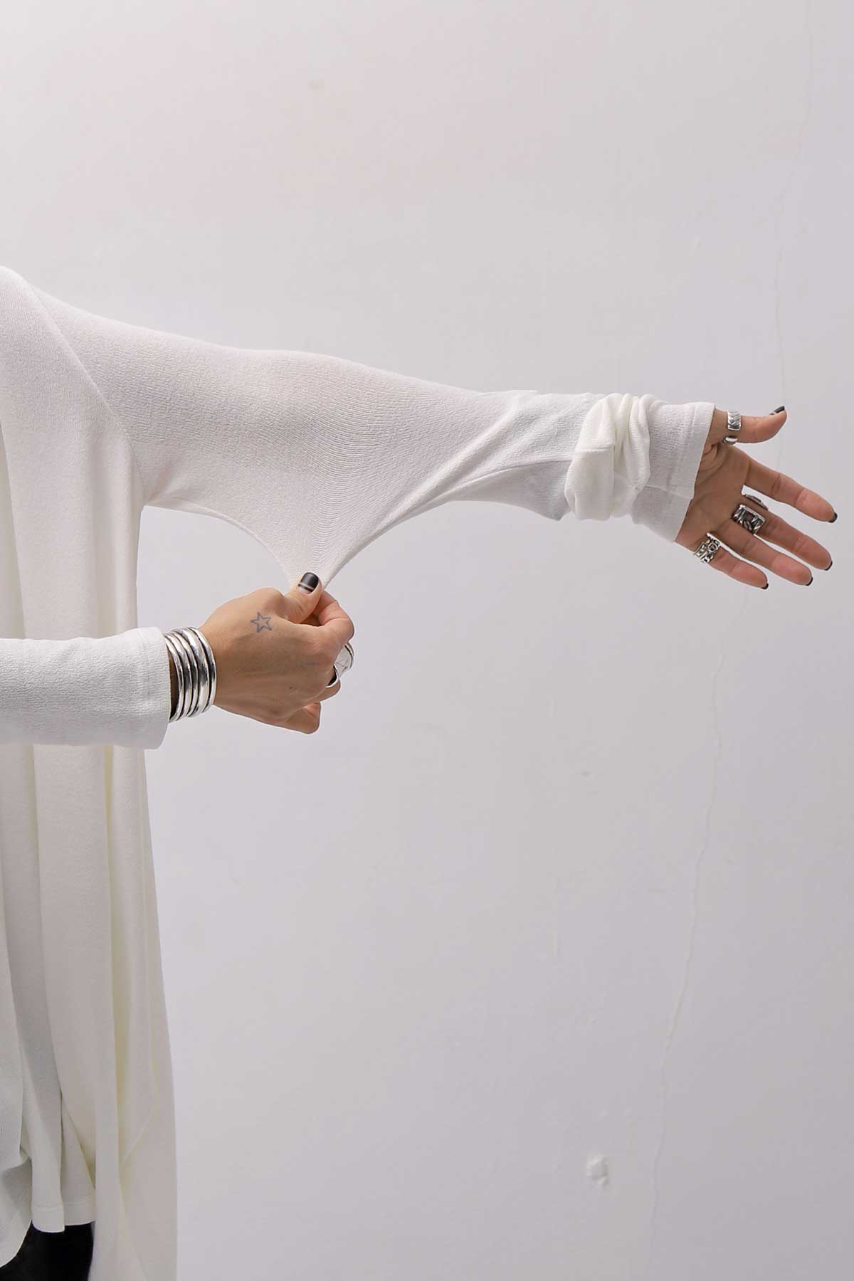 【NOSTRASANTISSIMA】 ASYMMETRY VISCOSE&amp;SILK LIGHT SWEATER TOP M122_WHITE