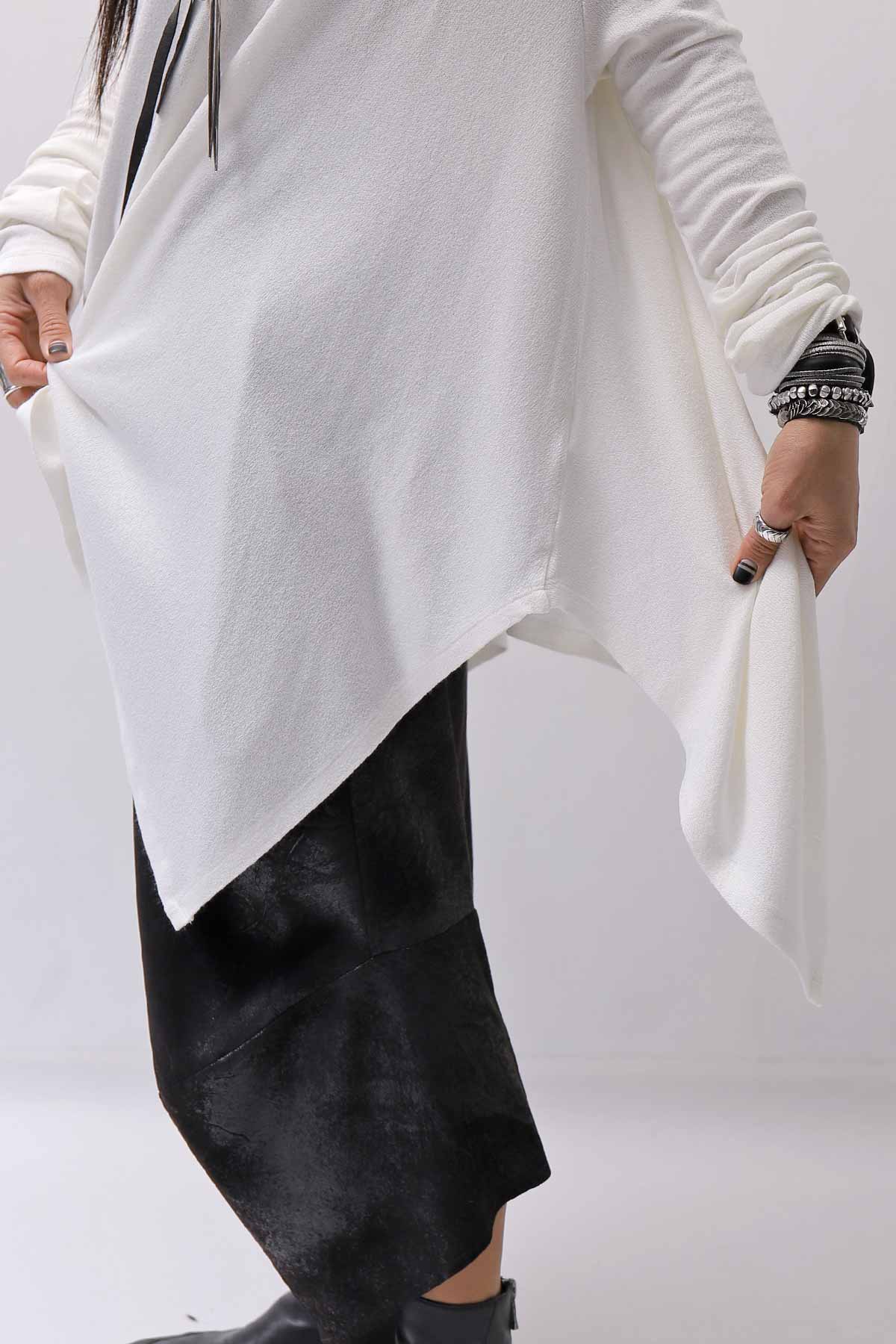 【NOSTRASANTISSIMA】 ASYMMETRY VISCOSE&amp;SILK LIGHT SWEATER TOP M122_WHITE