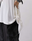 【NOSTRASANTISSIMA】 ASYMMETRY VISCOSE&SILK LIGHT SWEATER TOP M122_WHITE
