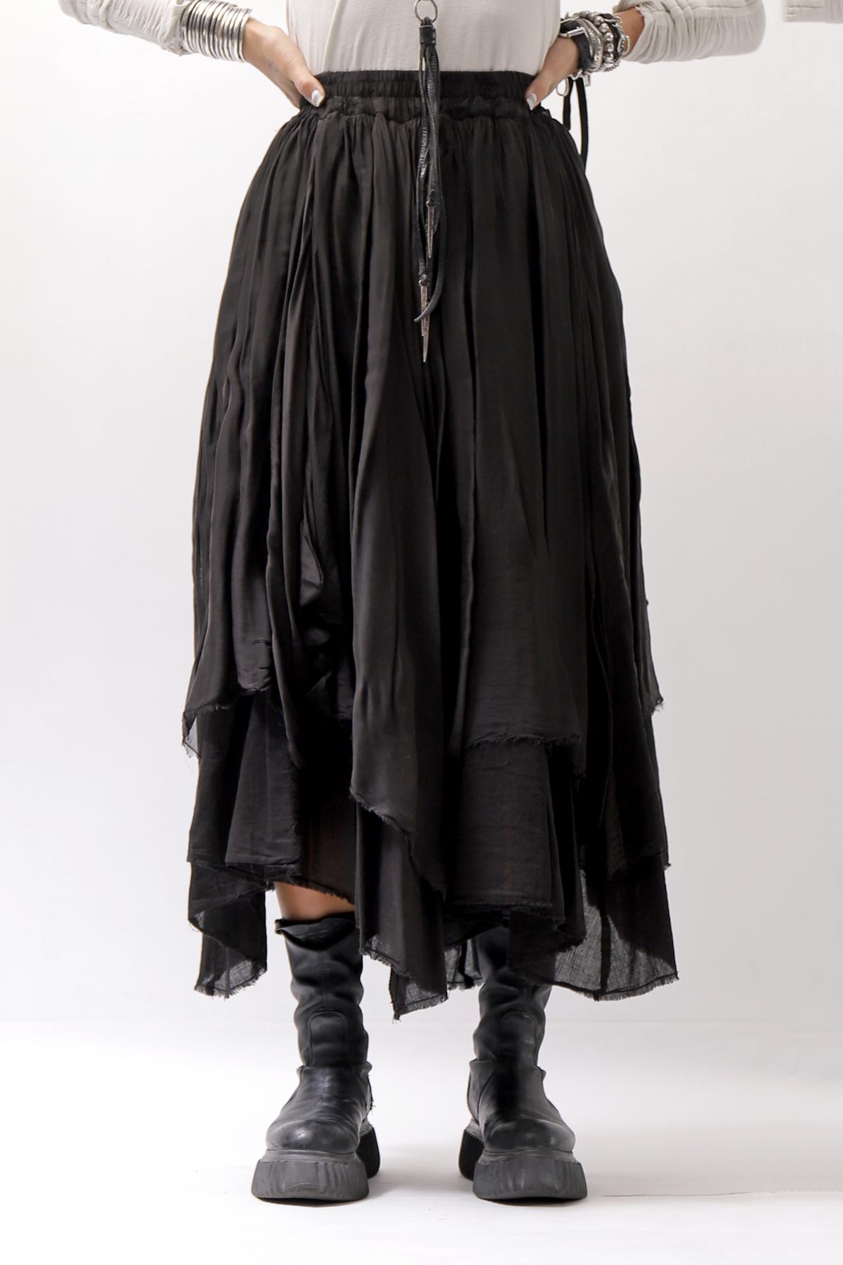 【sanctamuerte】 LAYERED ASYMMETRY SKIRT SM33_BLACK