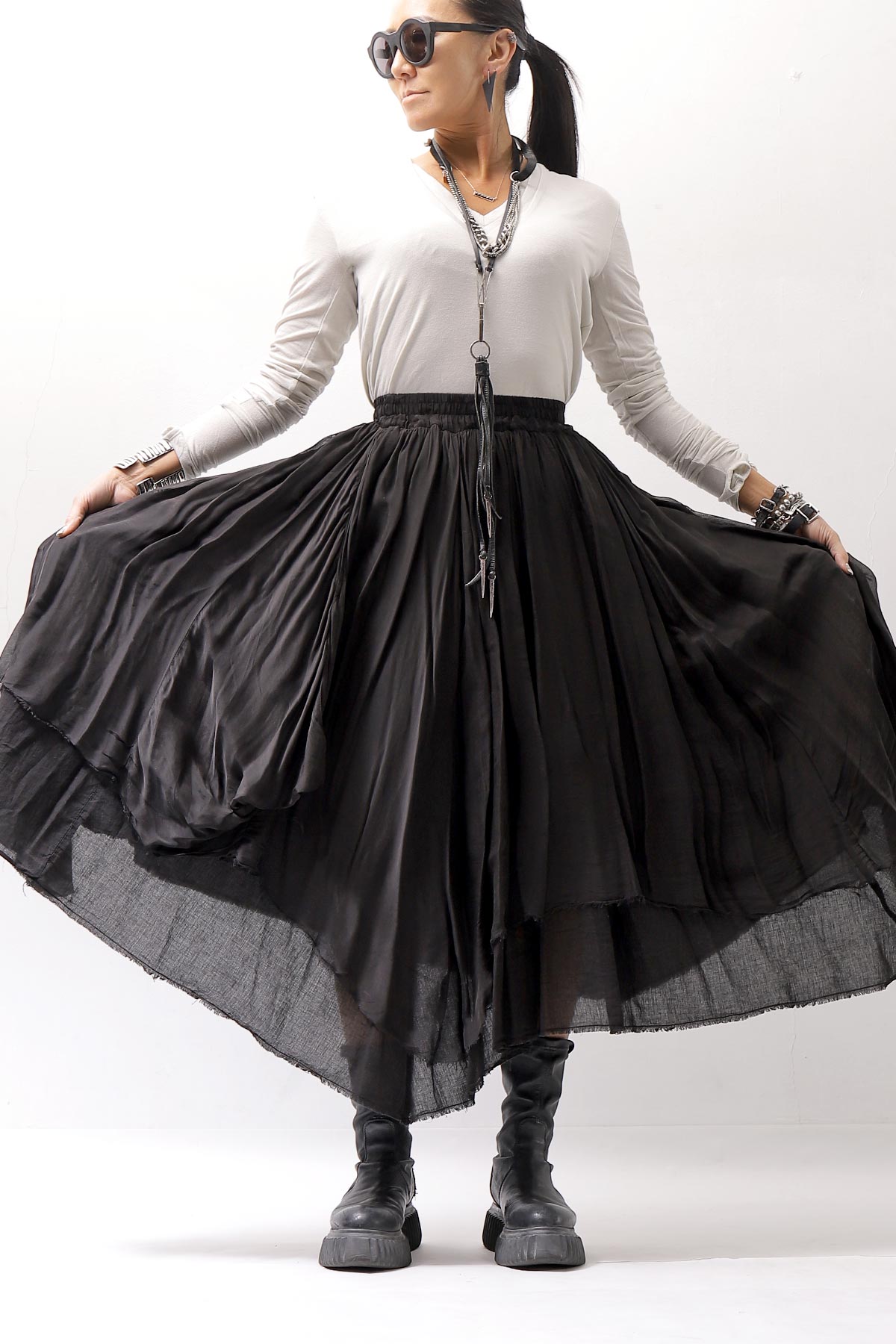 【sanctamuerte】 LAYERED ASYMMETRY SKIRT SM33_BLACK