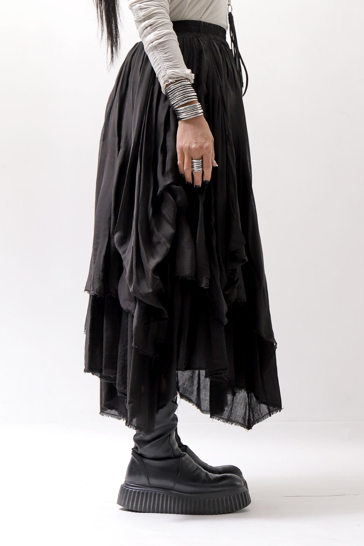 【sanctamuerte】 LAYERED ASYMMETRY SKIRT SM33_BLACK