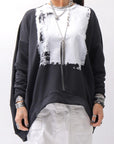 【bajra】 UNISEX BACK DRAPE& PRINTED LIGHT SWEAT TOP 159QK04_BLACK PRINTED