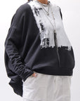 【bajra】 UNISEX BACK DRAPE& PRINTED LIGHT SWEAT TOP 159QK04_BLACK PRINTED