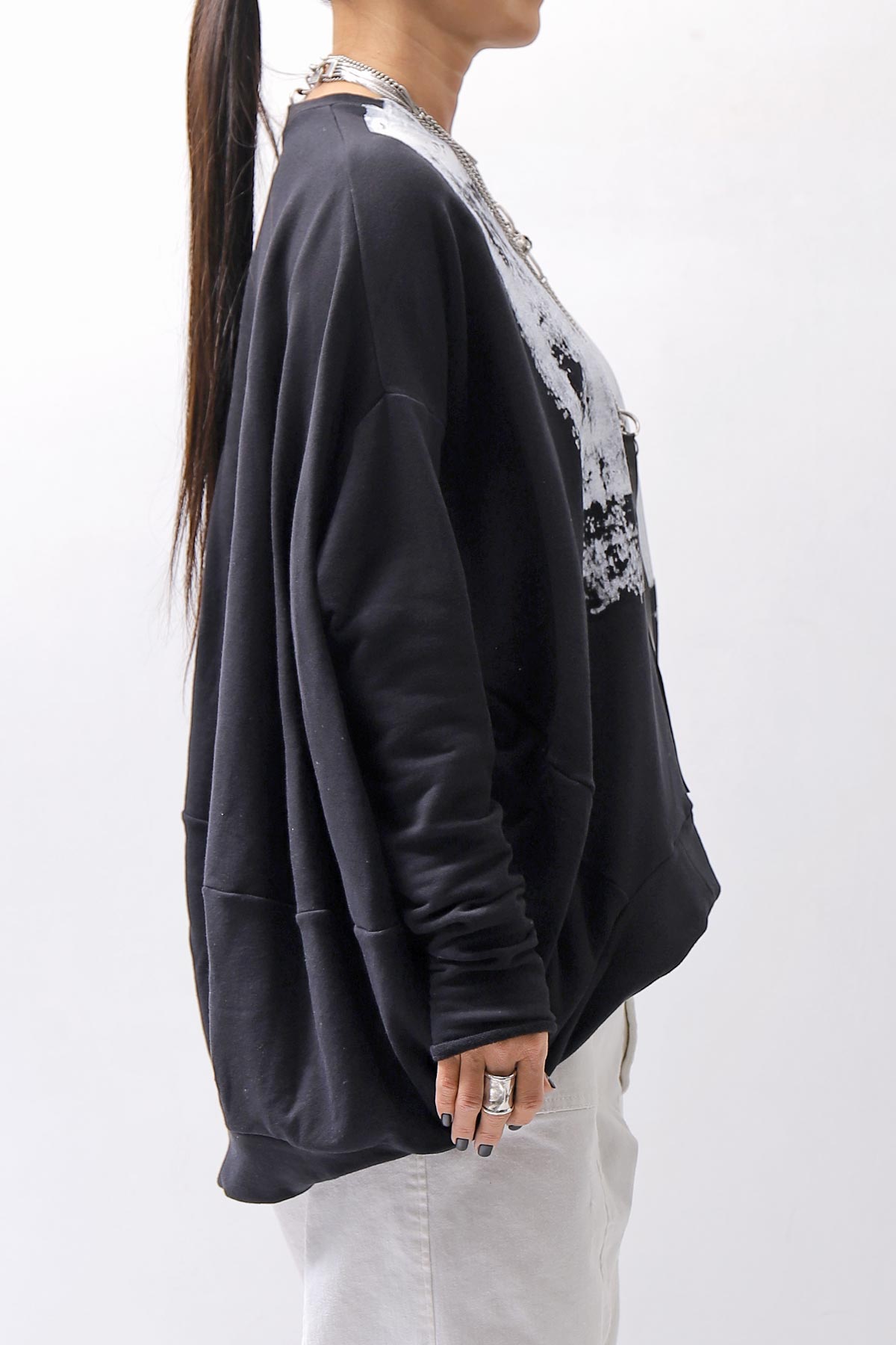 【bajra】 UNISEX BACK DRAPE&amp; PRINTED LIGHT SWEAT TOP 159QK04_BLACK PRINTED