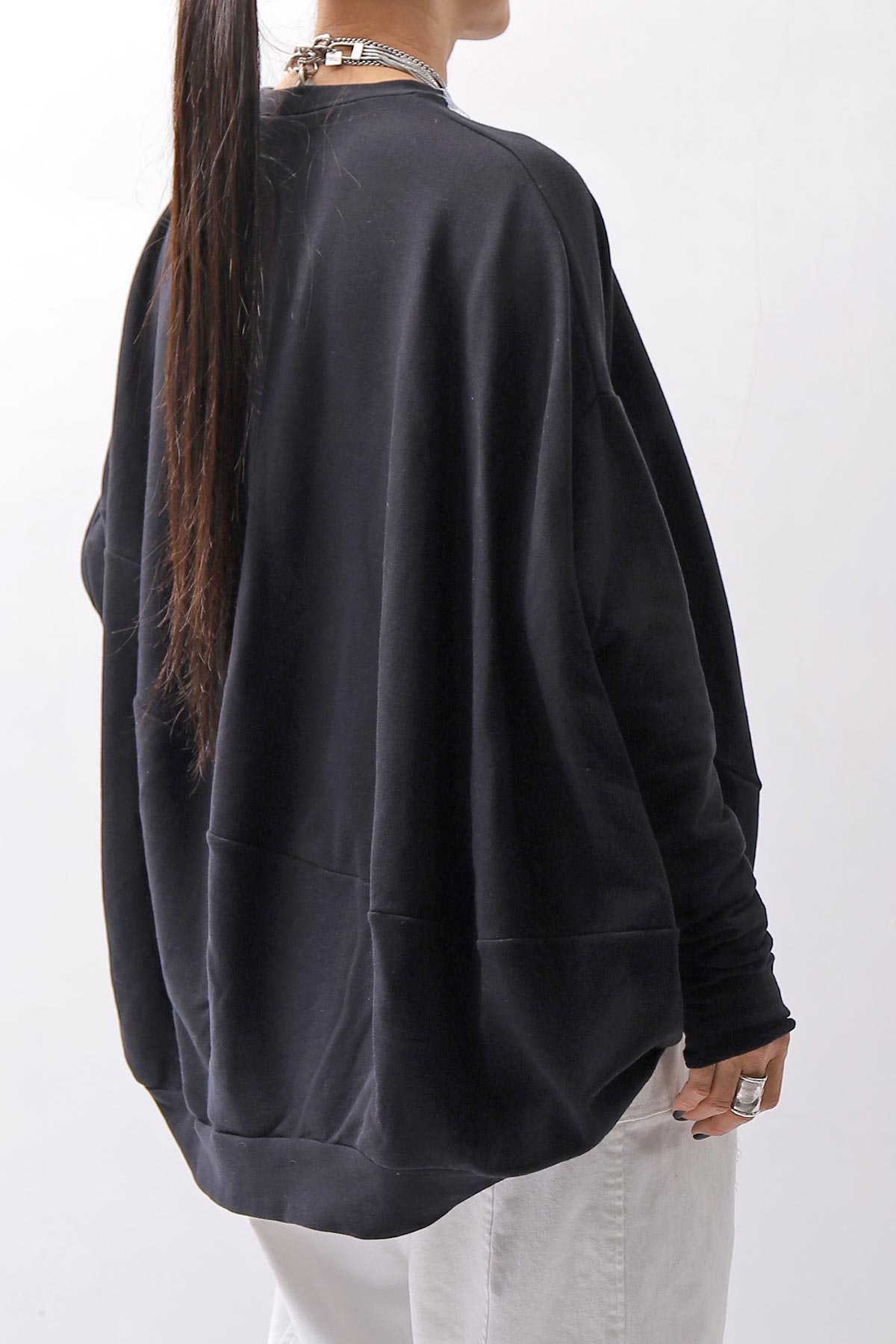 【bajra】 UNISEX BACK DRAPE&amp; PRINTED LIGHT SWEAT TOP 159QK04_BLACK PRINTED