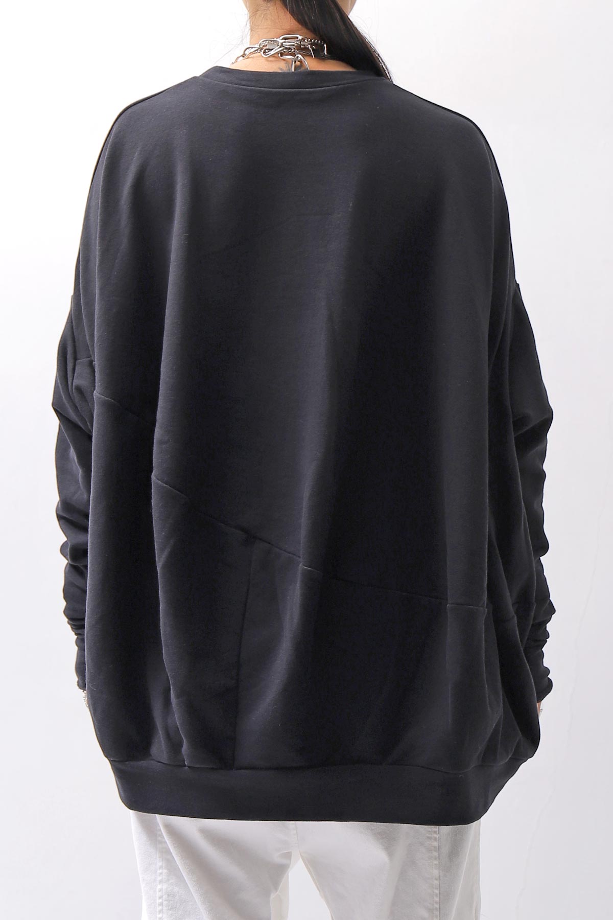 【bajra】 UNISEX BACK DRAPE&amp; PRINTED LIGHT SWEAT TOP 159QK04_BLACK PRINTED