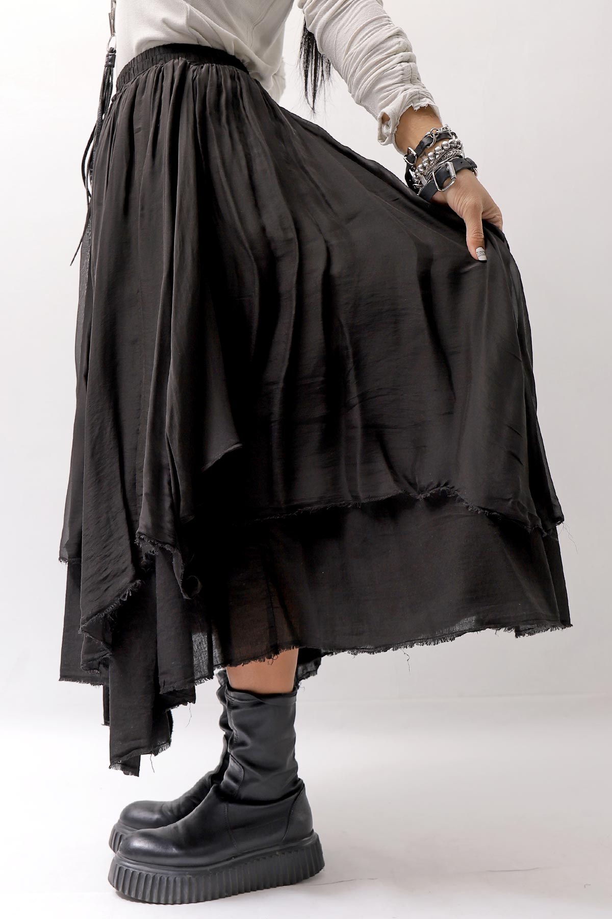 【sanctamuerte】 LAYERED ASYMMETRY SKIRT SM33_BLACK