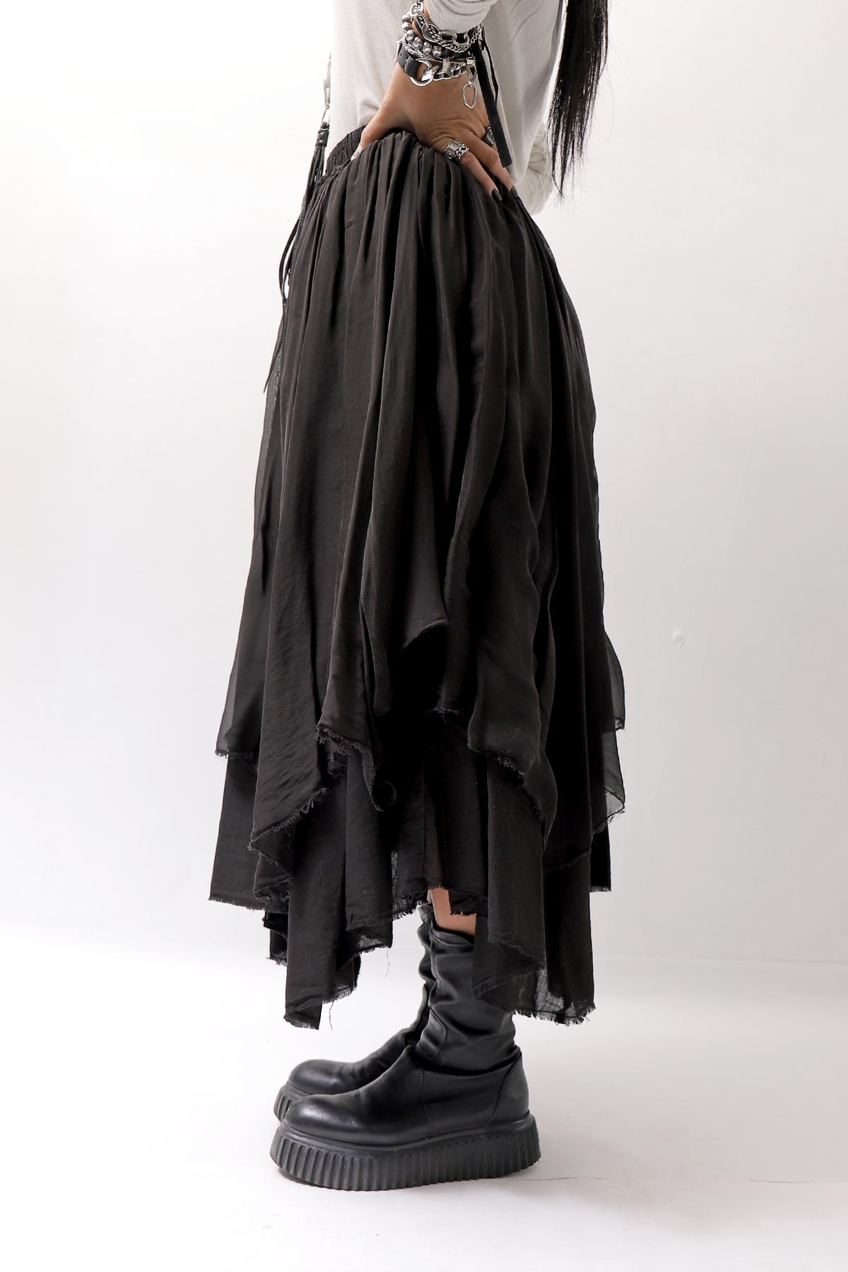 【sanctamuerte】 LAYERED ASYMMETRY SKIRT SM33_BLACK