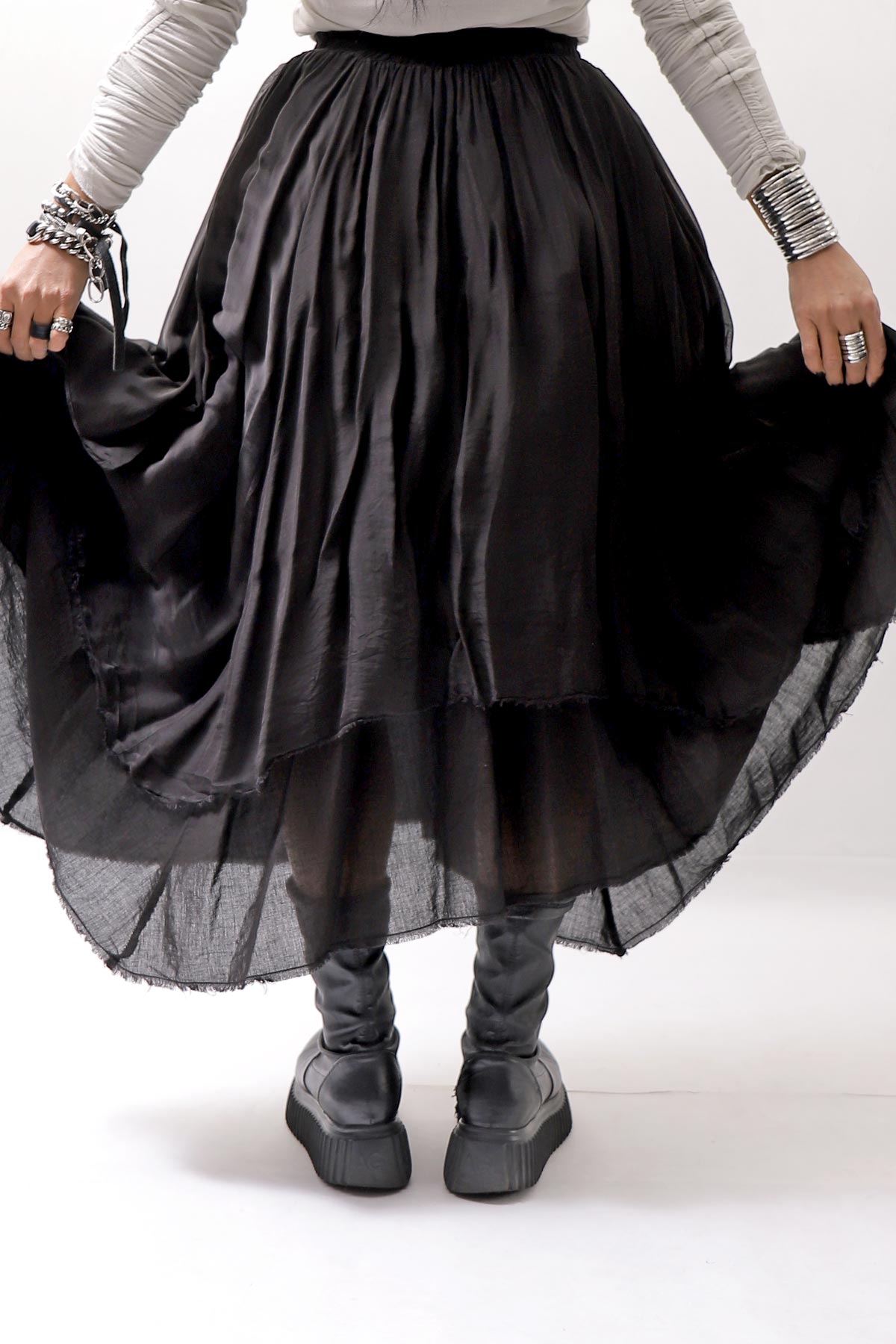 【sanctamuerte】 LAYERED ASYMMETRY SKIRT SM33_BLACK