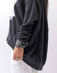 【bajra】 UNISEX BACK DRAPE& PRINTED LIGHT SWEAT TOP 159QK04_BLACK PRINTED