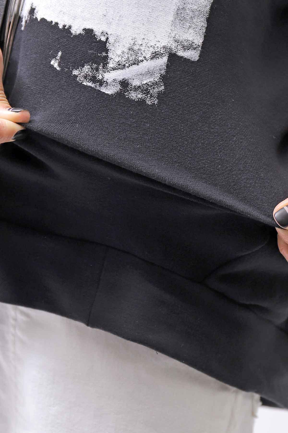 【bajra】 UNISEX BACK DRAPE&amp; PRINTED LIGHT SWEAT TOP 159QK04_BLACK PRINTED