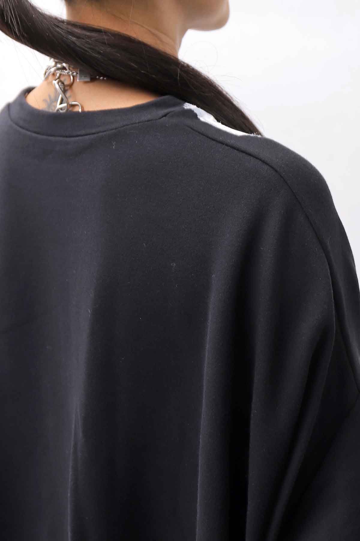 【bajra】 UNISEX BACK DRAPE&amp; PRINTED LIGHT SWEAT TOP 159QK04_BLACK PRINTED