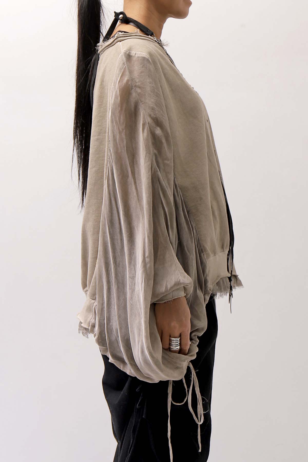 【sanctamuerte】 COTTON SWEAT &amp; SILK CHIFFON SLEEVE TOP SM71_SAND SHELL