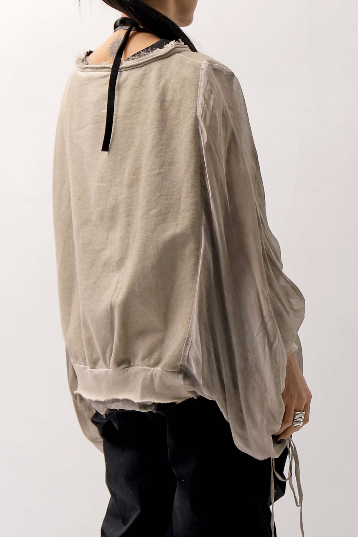 【sanctamuerte】 COTTON SWEAT &amp; SILK CHIFFON SLEEVE TOP SM71_SAND SHELL