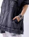 【bajra】 UNISEX OVERSIZED STRETCH DENIM JACKET 143QJ01_BLACK WASH