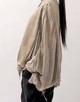 【sanctamuerte】 COTTON SWEAT & SILK CHIFFON SLEEVE TOP SM71_SAND SHELL