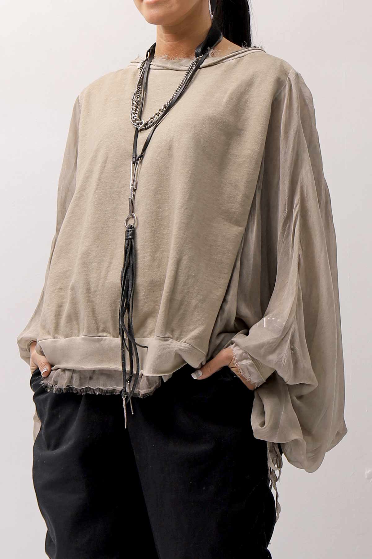 【sanctamuerte】 COTTON SWEAT &amp; SILK CHIFFON SLEEVE TOP SM71_SAND SHELL