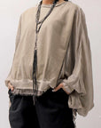 【sanctamuerte】 COTTON SWEAT & SILK CHIFFON SLEEVE TOP SM71_SAND SHELL