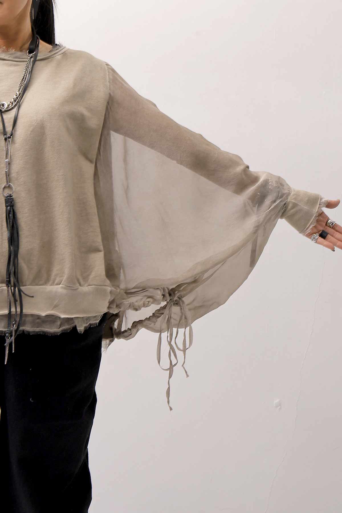 【sanctamuerte】 COTTON SWEAT &amp; SILK CHIFFON SLEEVE TOP SM71_SAND SHELL