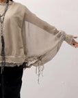 【sanctamuerte】 COTTON SWEAT & SILK CHIFFON SLEEVE TOP SM71_SAND SHELL