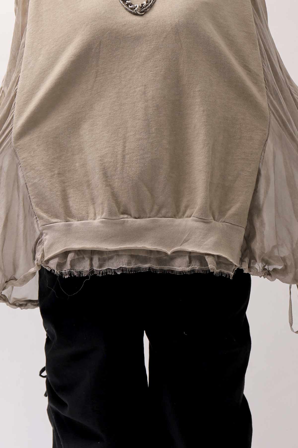 【sanctamuerte】 COTTON SWEAT &amp; SILK CHIFFON SLEEVE TOP SM71_SAND SHELL