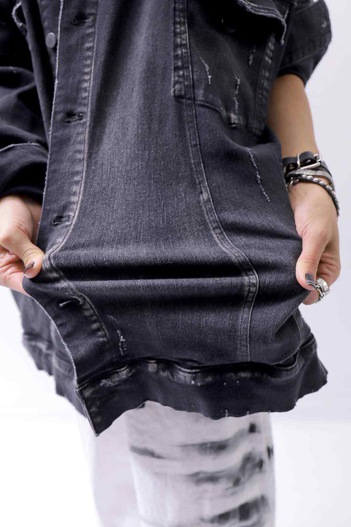 【bajra】 UNISEX OVERSIZED STRETCH DENIM JACKET 143QJ01_BLACK WASH