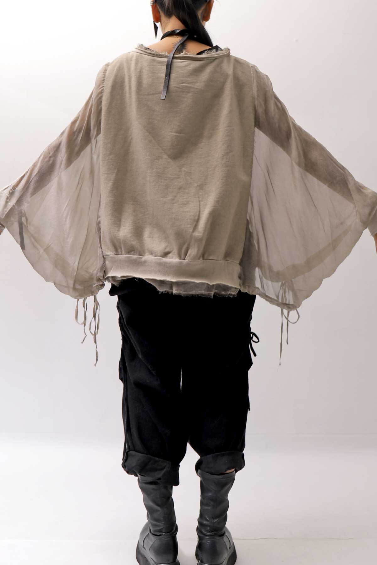 【sanctamuerte】 COTTON SWEAT &amp; SILK CHIFFON SLEEVE TOP SM71_SAND SHELL