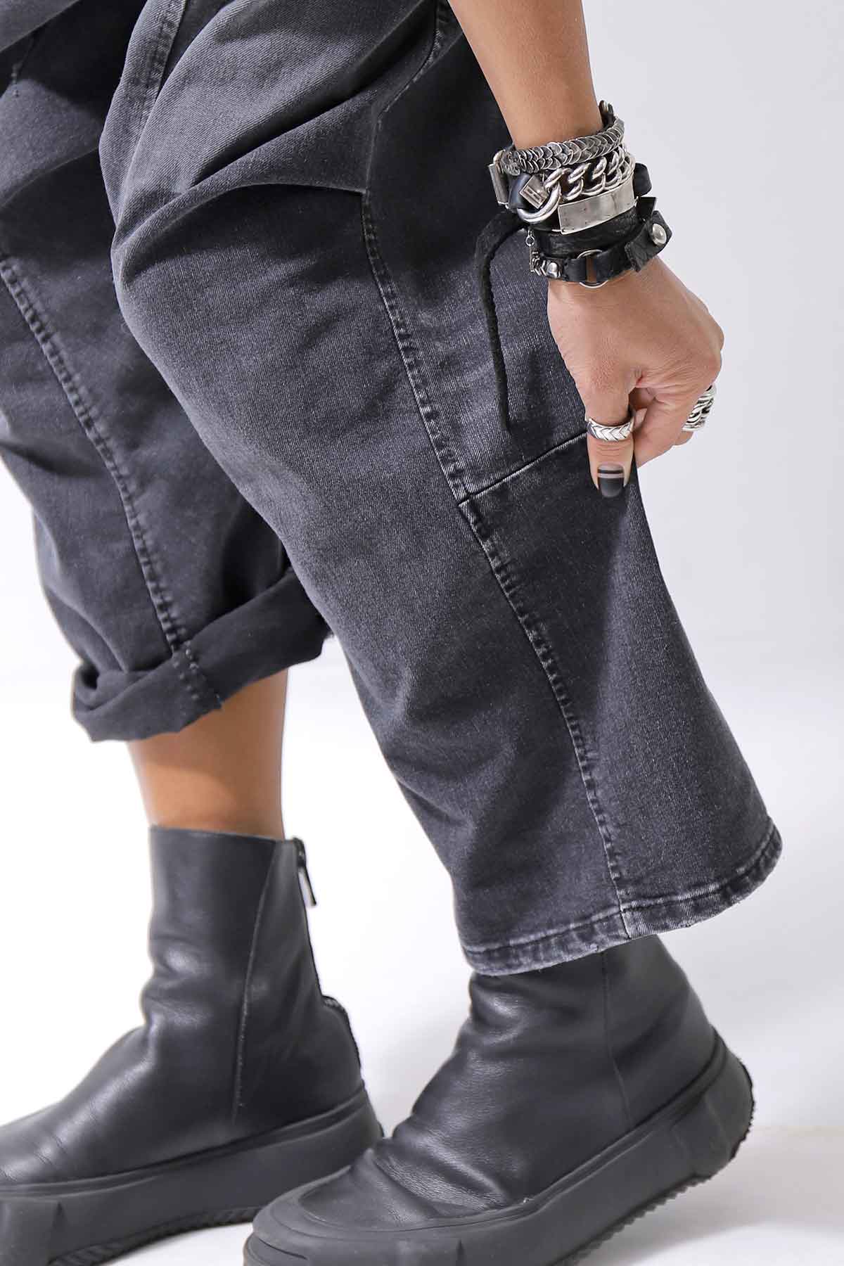 【bajra】 UNISEX SARROUEL SUPER STRETCH COTTON DENIM PANTS 159QP03_USED BLACK WASH