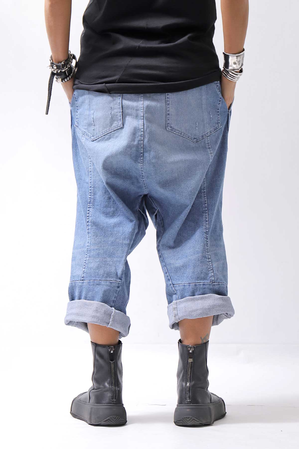 【bajra】 UNISEX SARROUEL SUPER STRETCH COTTON DENIM PANTS 159QP03_BLUE WASH