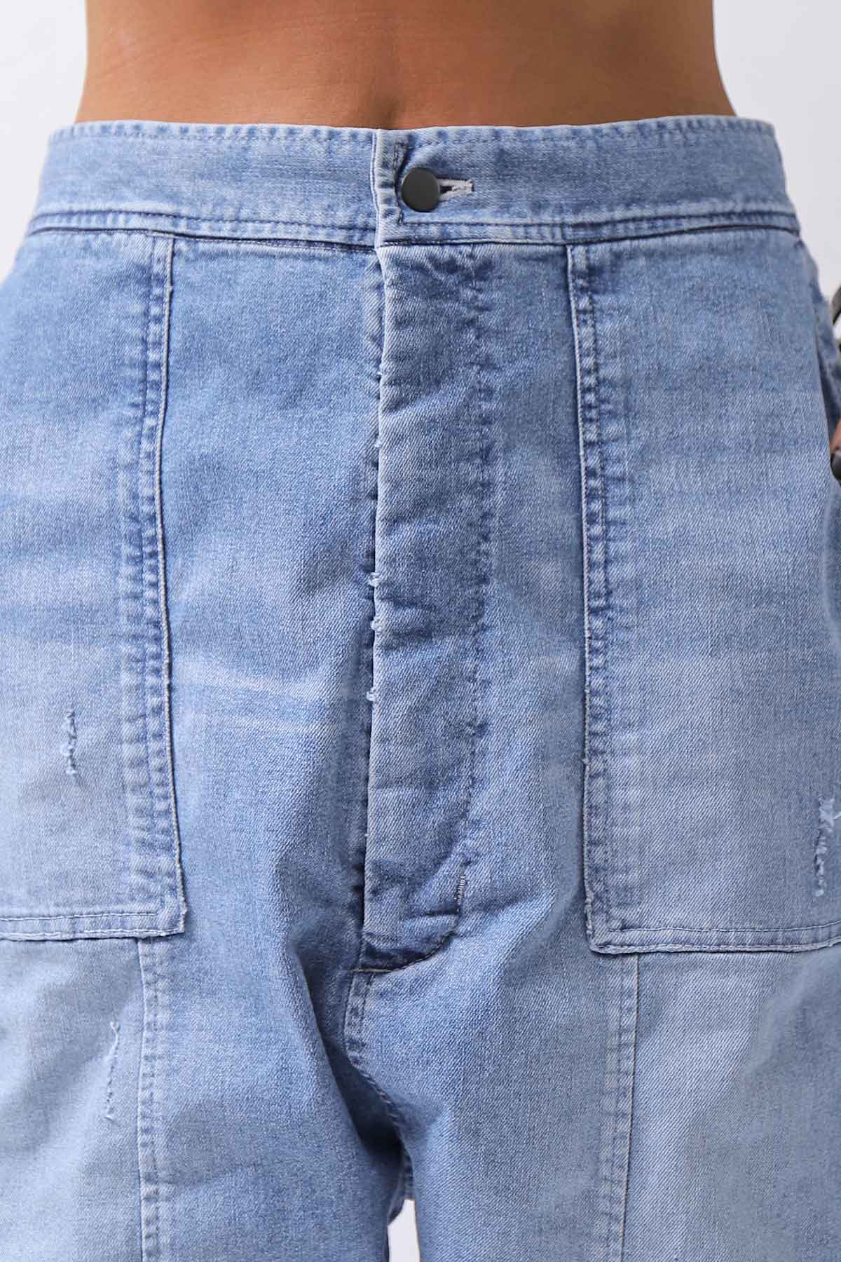 【bajra】 UNISEX SARROUEL SUPER STRETCH COTTON DENIM PANTS 159QP03_BLUE WASH