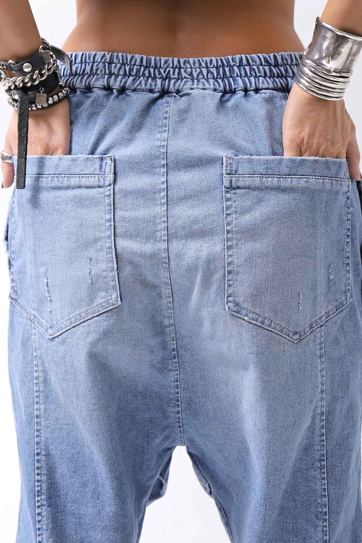 【bajra】 UNISEX SARROUEL SUPER STRETCH COTTON DENIM PANTS 159QP03_BLUE WASH