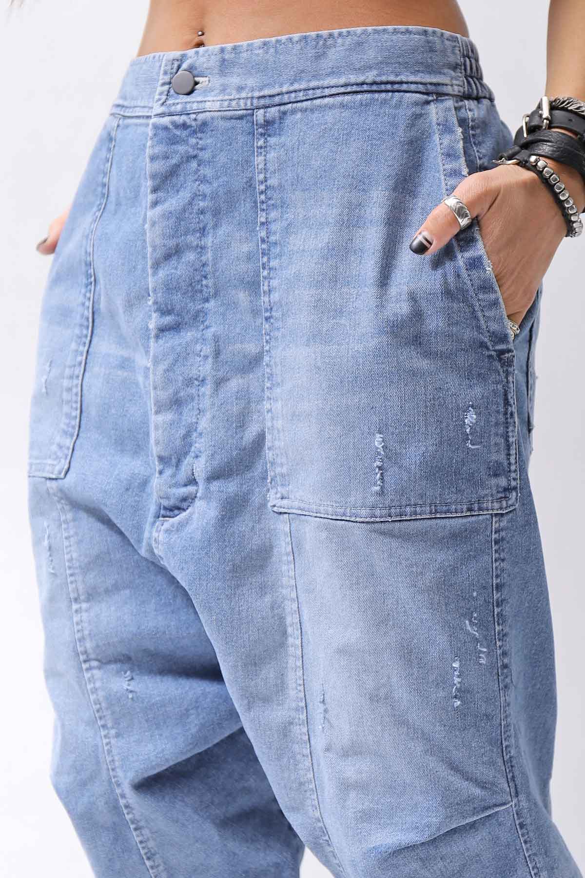 【bajra】 UNISEX SARROUEL SUPER STRETCH COTTON DENIM PANTS 159QP03_BLUE WASH
