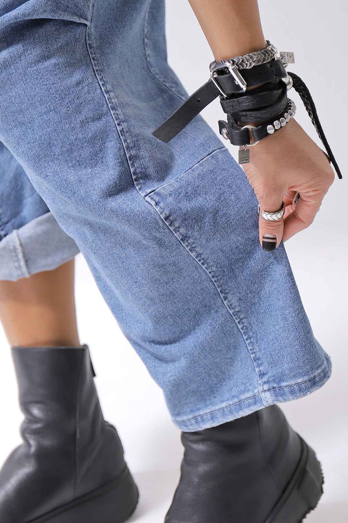 【bajra】 UNISEX SARROUEL SUPER STRETCH COTTON DENIM PANTS 159QP03_BLUE WASH