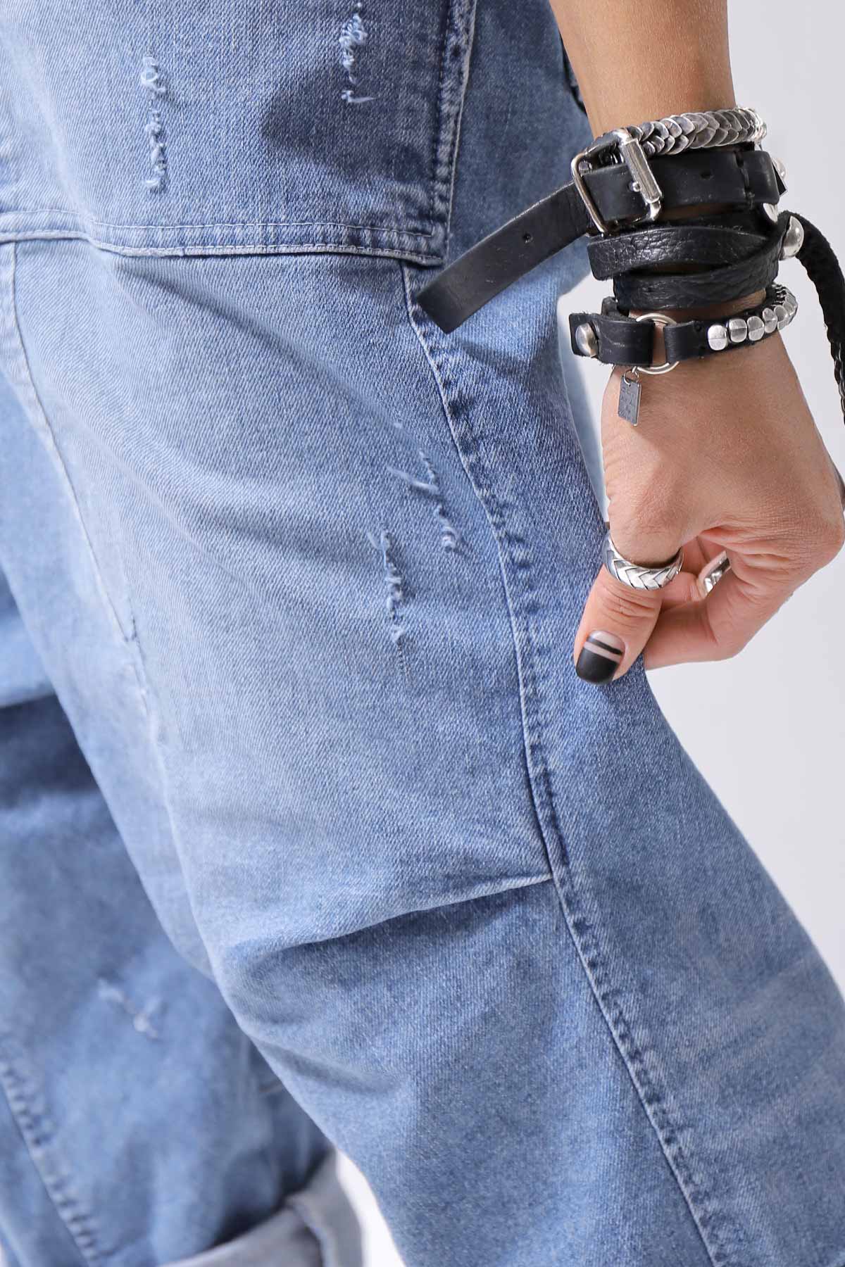 【bajra】 UNISEX SARROUEL SUPER STRETCH COTTON DENIM PANTS 159QP03_BLUE WASH