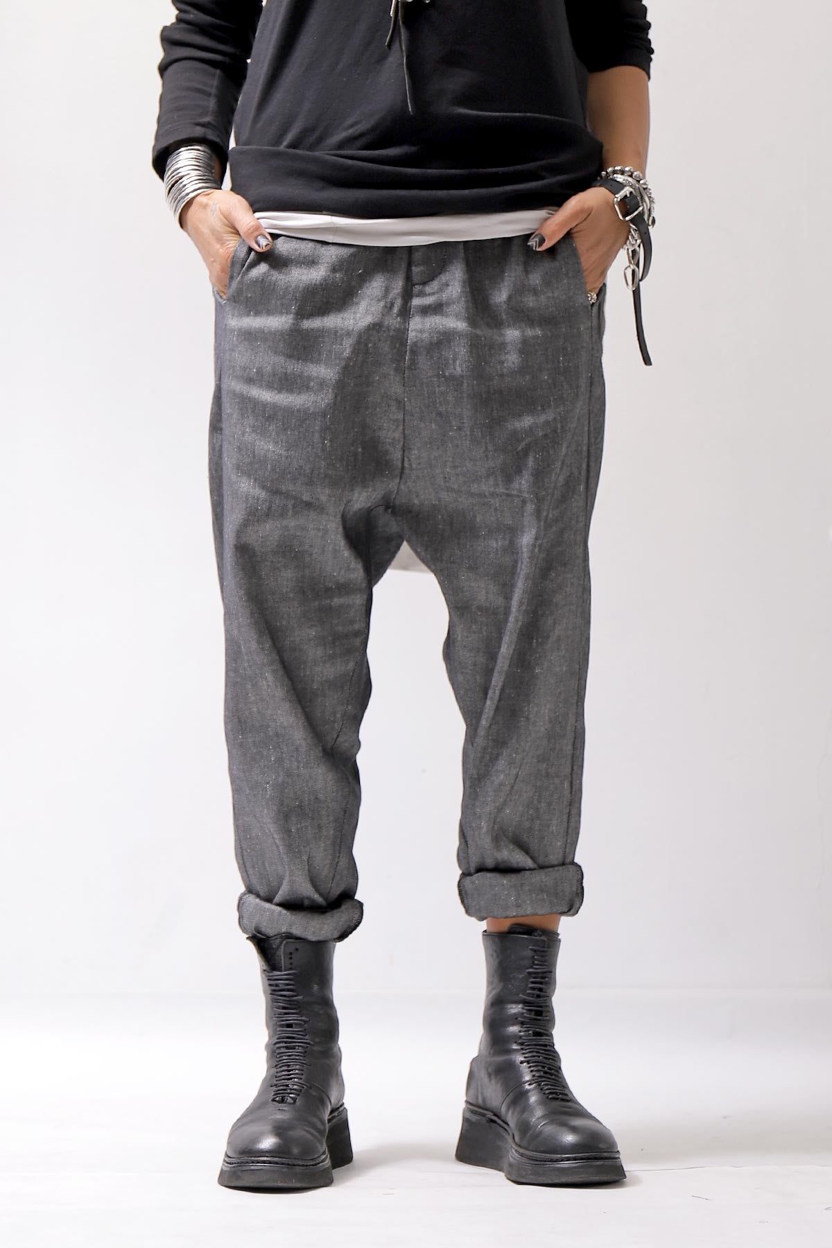 【NOSTRASANTISSIMA】 UNISEX LINEN COTTON SARROUEL PANTS P38_GREY